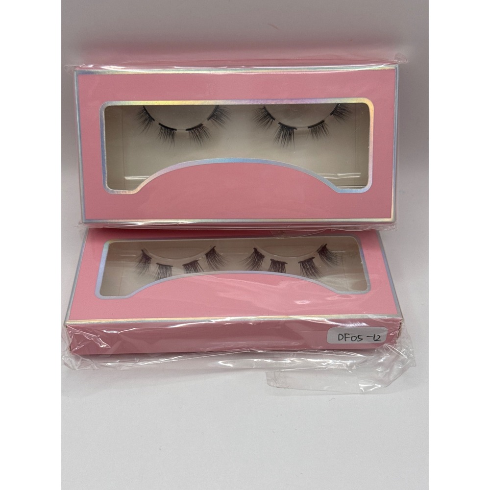 Wispy Black False Eyelashes Clear Band Natural Volume 12mm Two Pairs NEW‎